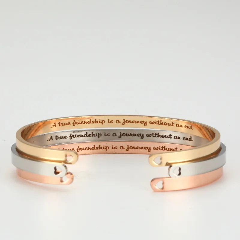 

Hot Bracelet Stainless Steel Engraved Positive Inspirational Quote Handmade Open Cuff Bangles Bracelets For Friendship
