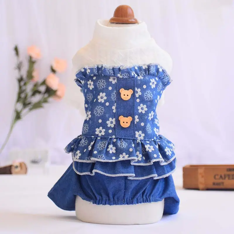 

Spring Dog Clothes Jumpsuit Denim Overalls Romper Autumn Pet Clothing for Dog Costume Apparel Small Dog Coat