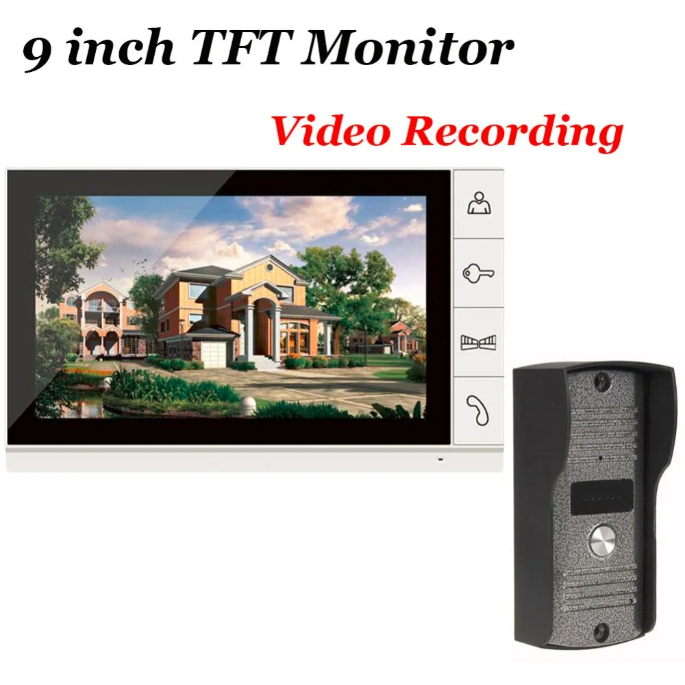 

9inch Color Monitor SD Card Video Record Door Phone DoorBell System Night Vision Waterproof Vandal-proof 700TVL Intercom CAM