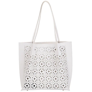 

Fresh Personality Hollow Shoulder Bag Big Bag Women Quality Fashion Shoulder Bag Soft Leather Ladies Bag White