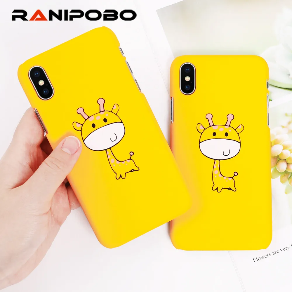 

Cute Cartoon Phone Case For iPhone 6 6S 7 8 Plus X Case Animal Giraffe Pattern Hard PC Yellow Phone Case For iphone 7 Case Gift