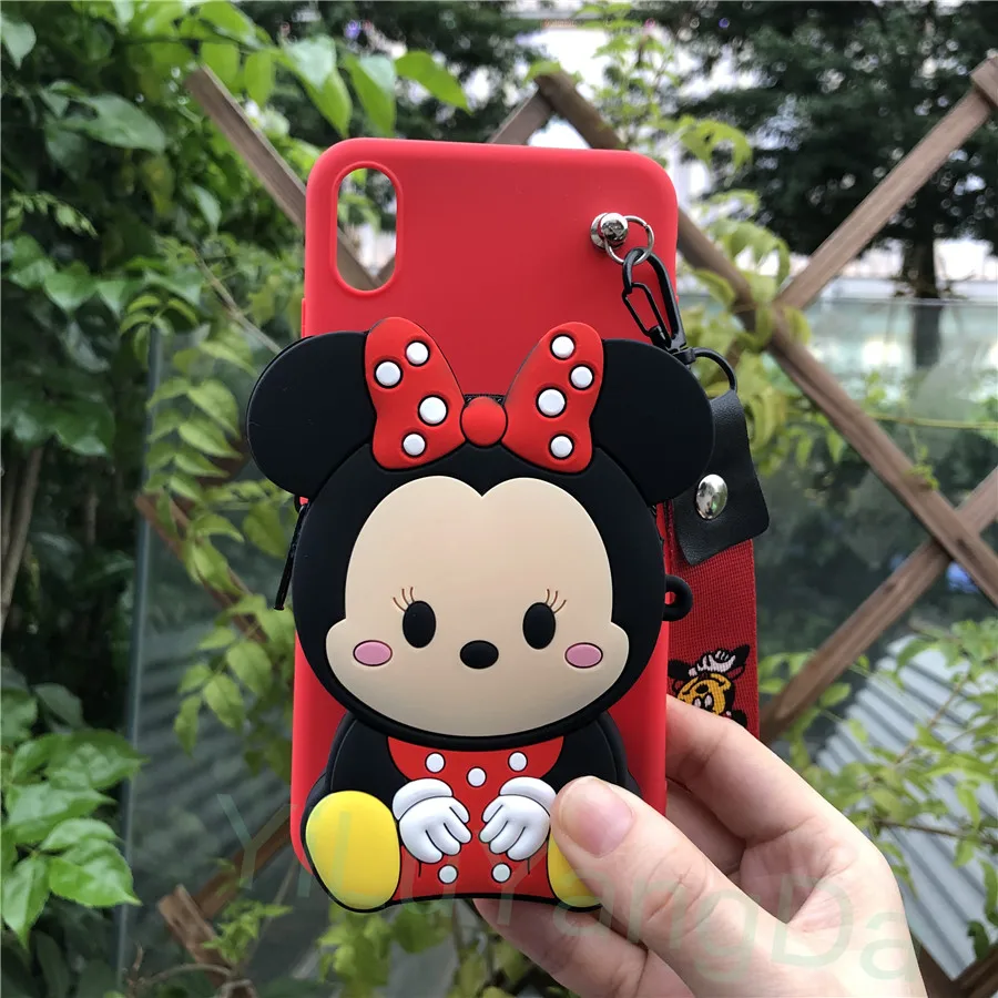 Милый мультяшный Ститч Kity Minnie кошелек на молнии чехол для телефона iPhone 5 5S SE 6 6s 7 8 Plus X XR XS 11 Pro Max силиконовый чехол для сумки - Цвет: Red Minnie