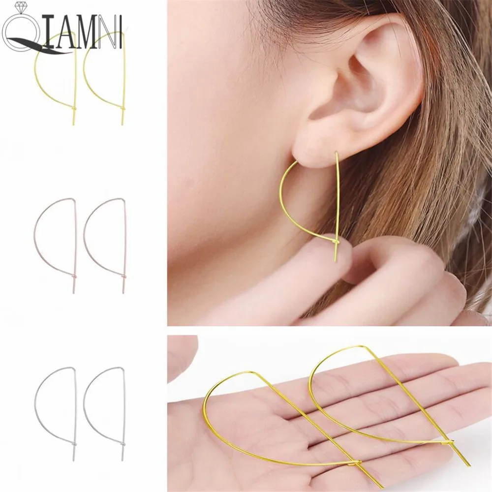 

QIAMNI Trendy Handmade D Shape Threader Hoop Earring Sexy Party Gift Crescent Moon Loop Earring Fantaisie Brincos Pendientes