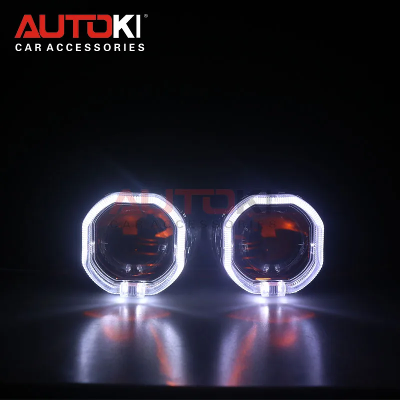 Autoki квадратный светодиодный Ангельские глазки+ дьявольские глаза Bi xenon объектив проектора авто противотуманные фары лампа фары для автомобиля модифицированные Габаритные огни 2,5 ''H4 H7