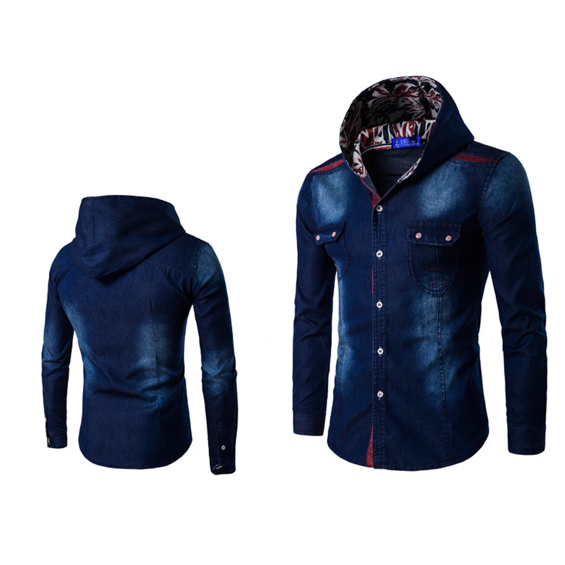 hooded denim shirt mens