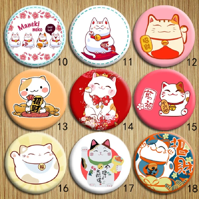 

HARAJUKU Animal Lovely Lucky Cat Brooches Maneki Neko Snap Itabag Tinplate Badges Pin Up Street Punk Clothing Fortune Cat