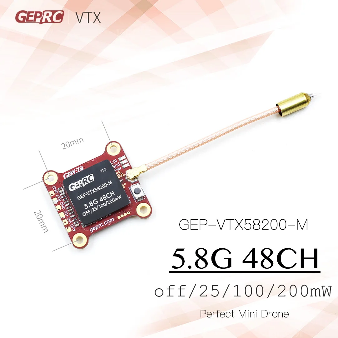 GEPRC GEP-VTX58200-M 5,8G 48CH 0/25 МВт/100 мВт/200 передатчик mW FPV W/20x20 мм отверстие для Радиоуправляемый Дрон Мультикоптер FPV Racing