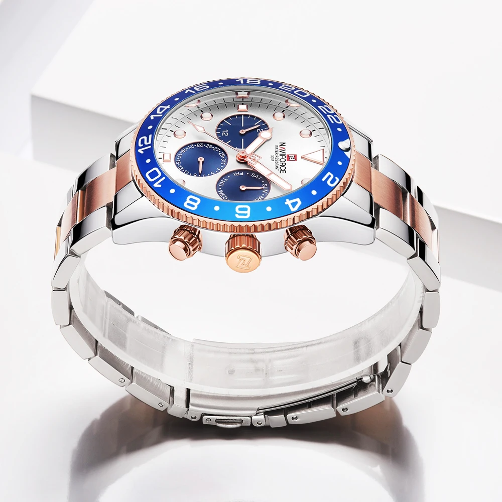 Skup NAVIFORCE 2019 luksusowe męskie zegarki Top marka luksusowe pełna stali nierdzewnej zegarek kwarcowy mężczyźni wodoodporna biznes data zegarek na rękę mężczyzna zegar