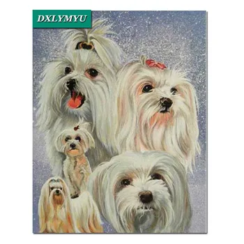 

Needlework Gift 5D DIY Lovely bow dog Full Area diamond Mosaic Diamond Painting kit diamond Embroidery animal Wall Decor
