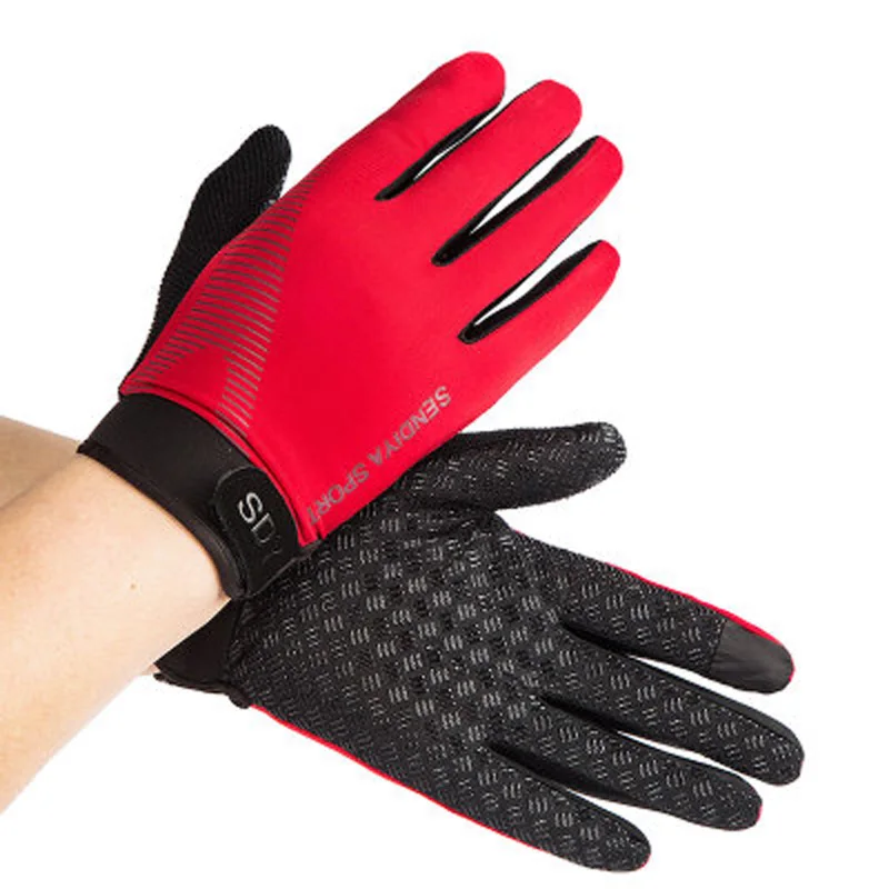 Полный палец Сенсорный экран рабочие перчатки дышащие мягкие защитные перчатки Нескользящие мужские и женские перчатки - Цвет: Красный
