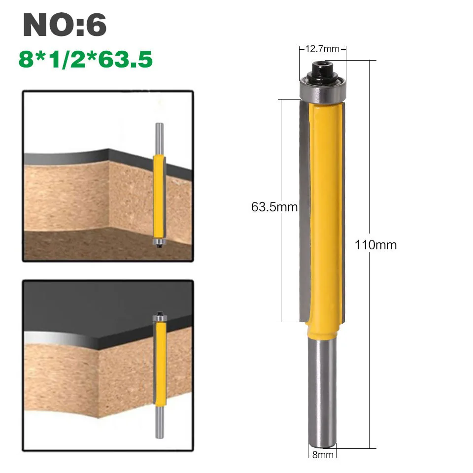 1 шт. 8 SHANKlong лезвие флеш бит заподлицо маршрутизатор бит концевой подшипник для деревообработки режущий инструмент - Длина режущей кромки: NO6