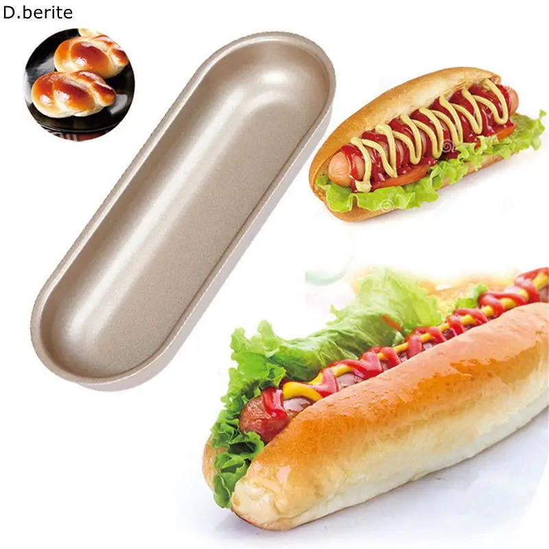 

1pcs Hot Dog Bun Pan Hotdog Bread Mould Non Stick Bakeware Oval Cake Mold 195*75*25mm LTT9629