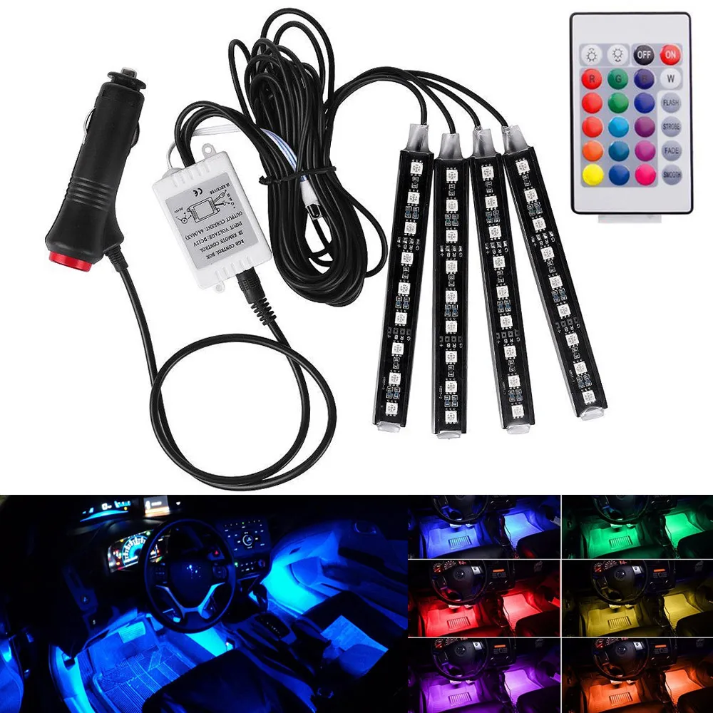 Wireless Music Remote Control Car RGB LED Neon font b Lamp b font Strip Decorative Lights