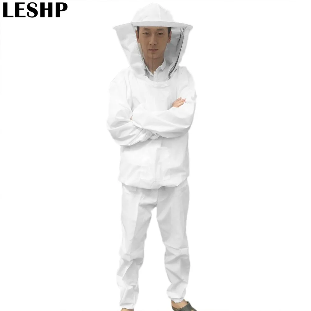 Beekeeping Protective Equipment Veil Bee Keeping FULL BODY Suit Hat Smock S-XXL White Cotton Beekeeping Jacket Utility & Safety beekeeper beekeeping protective veil suit smock bee hat gloves full body set new safety clothing