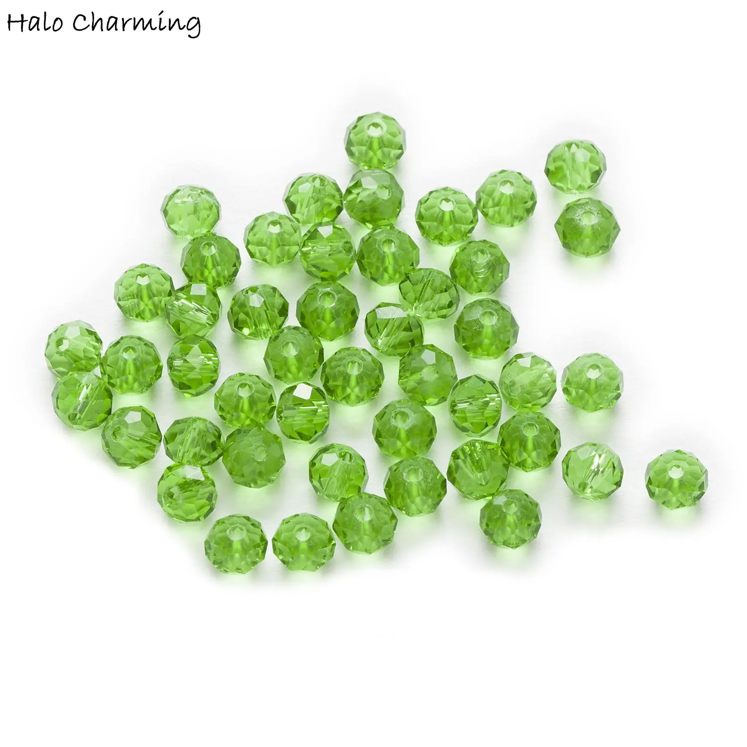 50 Piece Light Green Crystal Glass Rondelle Quartz Faceted Beads For