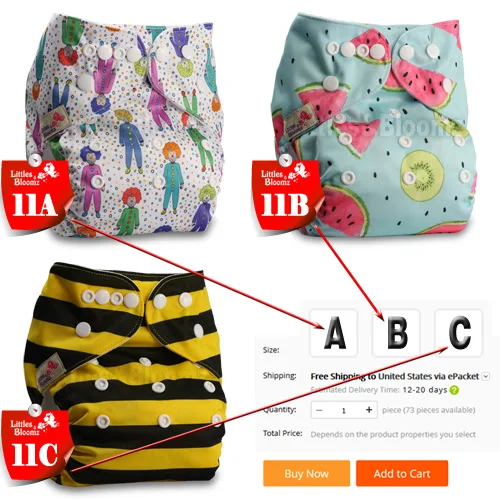 [Littles& Bloomz] Детские Моющиеся Многоразовые Тканевые карманные подгузники, выберите A1/B1/C1 из фото, только подгузники/подгузники(без вставки - Цвет: 11