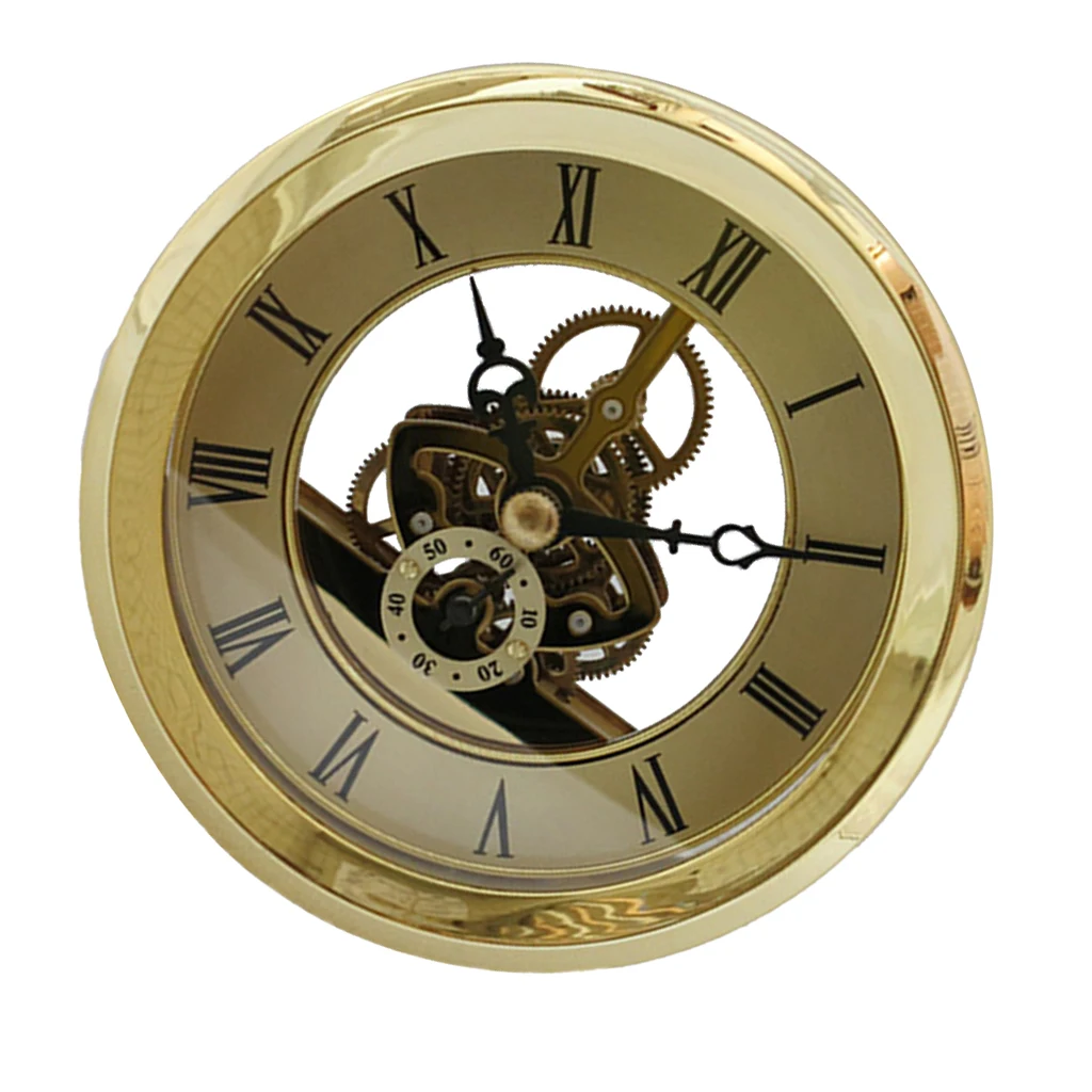 

103mm Dial Roman Numeral Skeleton Watch Quartz Clock Insert with Golden Trim