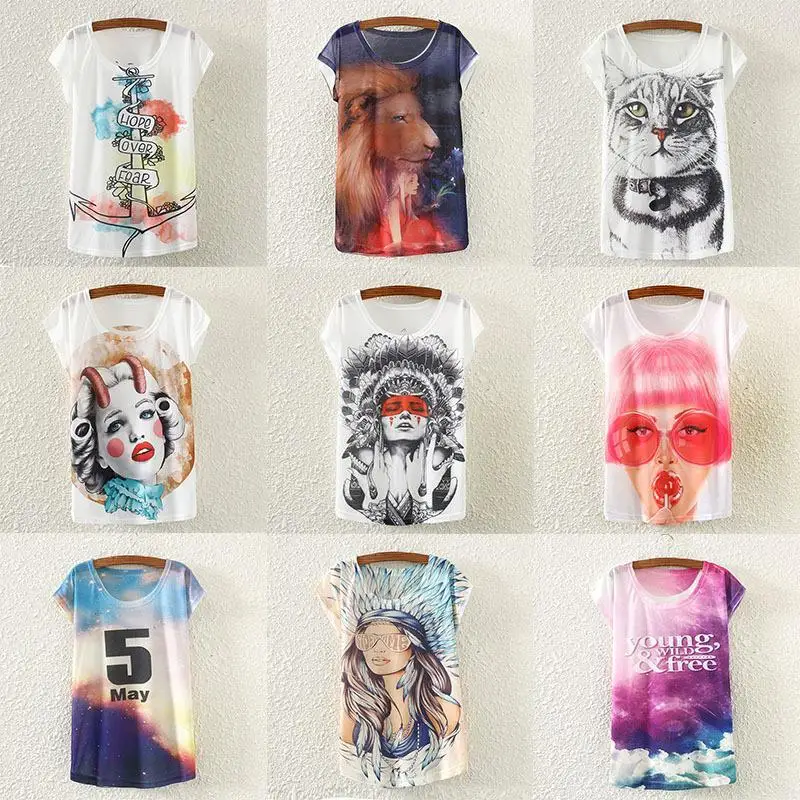 

Lion pattern t-shirt women summer 2015 new fashion American & European style girls top tees female tshirt free shipping
