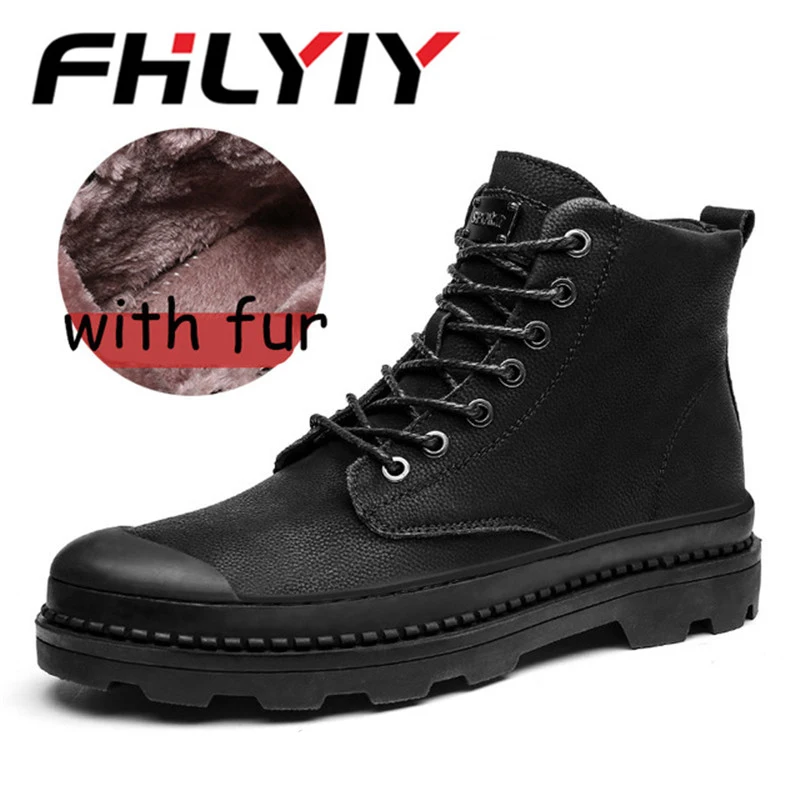 

2018 Men Winter Shoes Warmest Genuine Leather Handmade Men Winter Snow Boots Ankle Thick Plush Warm Lace Up Causal Shoes Man