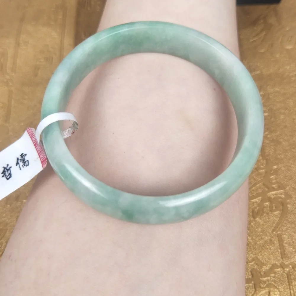 

Send A certificate natural Jadeite bracelet Natural light green two-color 54-61mm female bracelet Jewelry gift