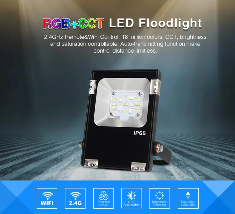 

10W RGB+CCT LED Floodlight Color temperature Brightness adjustment 2.4G remote wifi saturation control LED Spotlight FUTT05