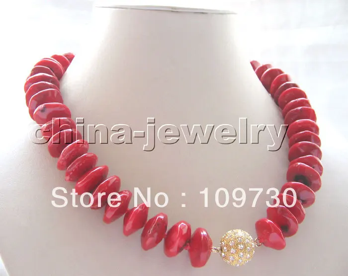 

Jewelry 0011885 Beautiful 19mm abacus red coral necklace -16 mm gold zircon ball clasp