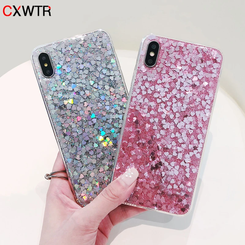 

Luxury Shining Glitter Cases For iphone X XS MAX XR Soft Love Heart Phone Silicon TPU Capa Fundas for iPhone 6 6S 8 7 Plus