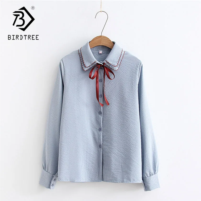 

2018 Spring Preppy Style Sweet Prairie Chic Women Shirt With Bow Solid Chiffon Blouse Turn-down Collar Plus Size T821113Q