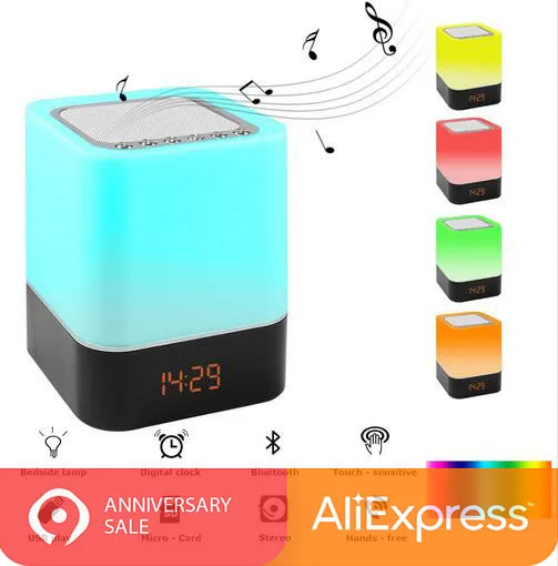 

New Touch-Control Bedside Lamp with Wireless Bluetooth Speaker, Table Alarm Clock Bluetooth with Changing Led Night Light