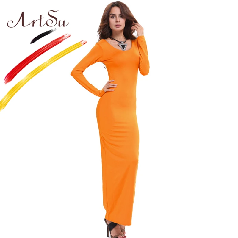 Платье ArtSu женское длинное повседневное из хлопка на осень и зиму|dress robe|women maxi
