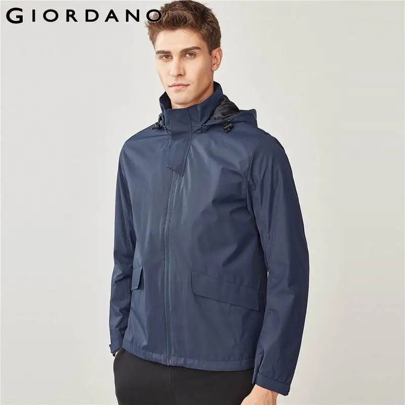 Giordano Мужская Ветровка простая тонкая съемный капюшон на молнии ветрозащитная