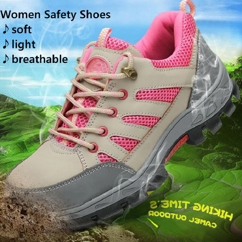 

Security Women Hiking Shoes Steel Toecap Bottom Plate Rubber Sole Breathable Venting Holes Climbing Travelling Outdoors Sports