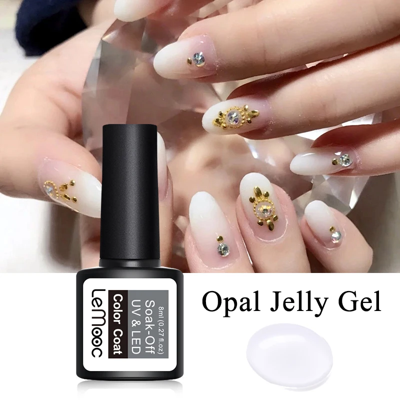 LEMOOC 8 مللي أوبال هلام جيل للأظافر البولندية شبه شفافة الأبيض الوردي هلام الورنيش نقع قبالة الأشعة فوق البنفسجية هلام البولندية مانيكير مسمار...