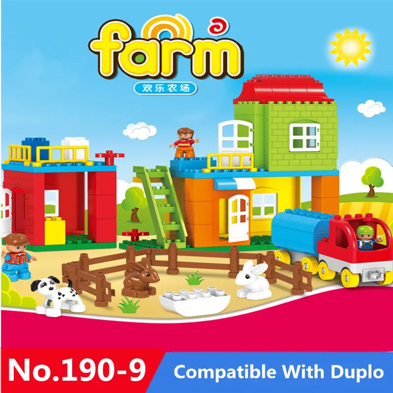 

96PCS Large Particle Building Blocks Happy Farm Figure Animals Bricks Set Toys For Children Gift Compatible with Legoingly Duplo