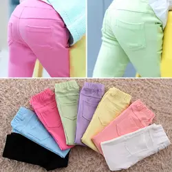 Новые осенние детские Костюмы популярные джинсы для девочек Обтягивающие брюки для детей ярких цветов Детские Повседневные длинные брюки