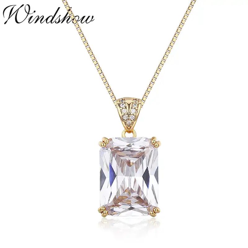 Большой Принцесса Вырезать Прямоугольник Розовый AAA CZ Хрустальные Подвески Ожерелья и Кулоны Ожерелья Женщины Золотой Цвет Ювелирные Изде...