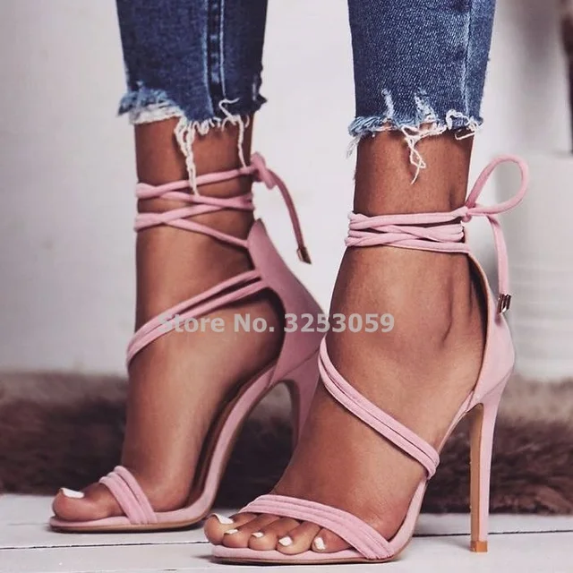 pink suede strappy heels