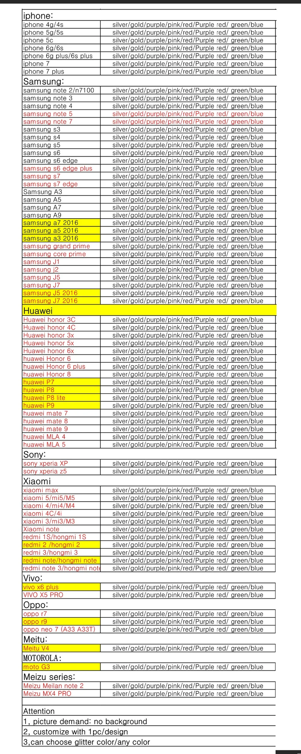 GLITTER CASE LIST