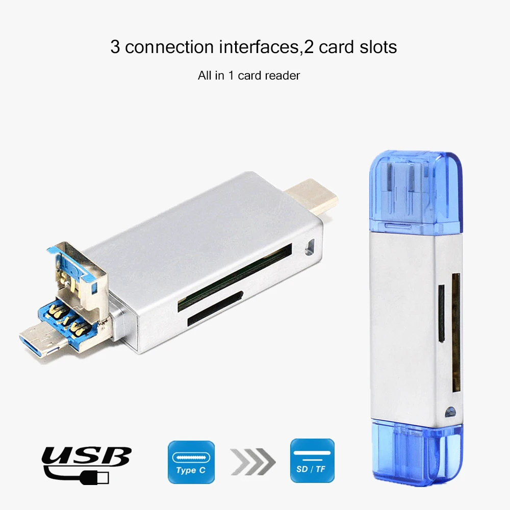 Кард ридер Type C из цинкового сплава Мульти в 1 Micro USB SD TF OTG Мобильный телефон карта