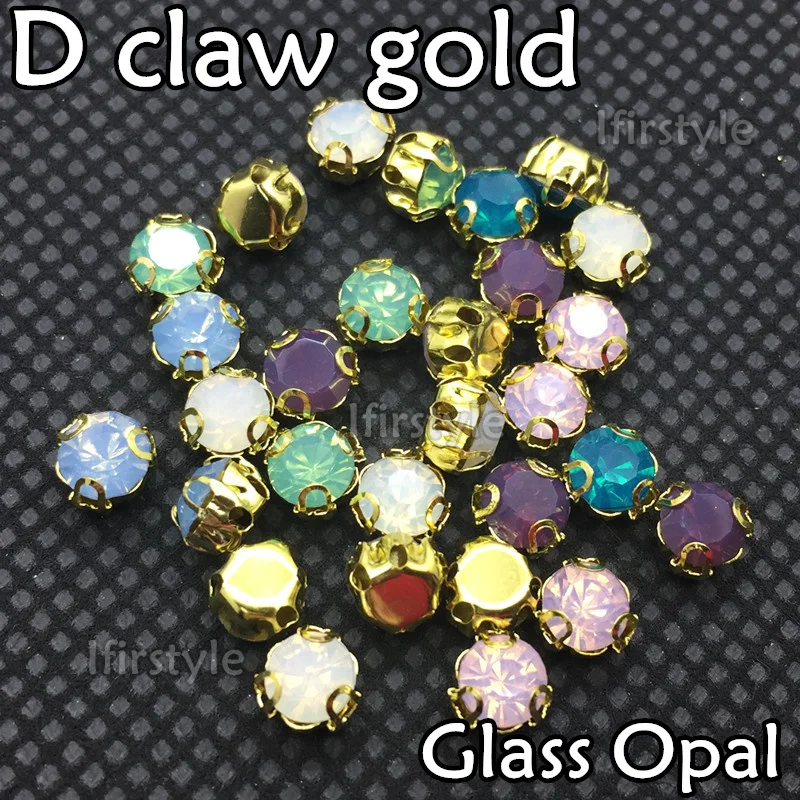 

100pcs/lot high quality 5mm Round GLass chatons Sew on Rhinestone Mix Opal Colors crystal strass with gold D claw rhinestones