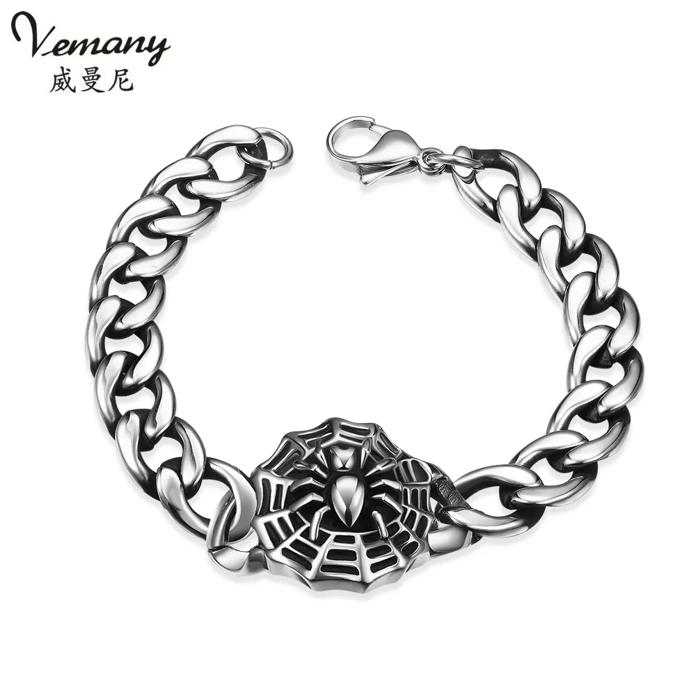 Vemany Men's 316L Stainless Steel Bracelet Retro Chain Punk Rocker Spider Mens Fashion Jewelry | Украшения и аксессуары