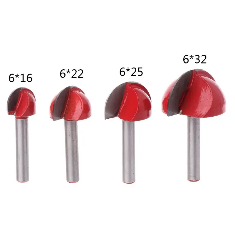

4PCS/SET 6MM Shank Solid Carbide Round Nose Bits Cove Core Box Router Bit Shaker Cutter for Woodworking CNC Engraving Tools yhq