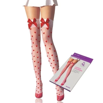

Sexy Lace Top Fishnet Thigh High Stockings Women's Stockings with Bow Feather Bell Stockings Red Black White Colors Drop ship