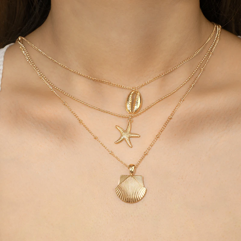 Docona Boho металлическая Длинная Золотая Морская ракушка звезда многослойное