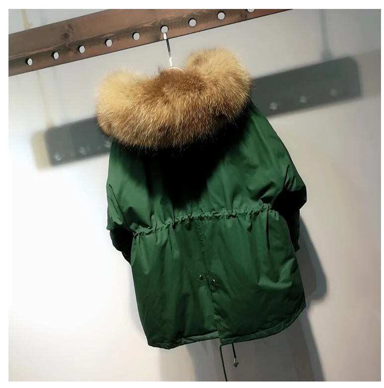 Зимнее длинное женское пуховое пальто, роскошное большое пальто с натуральным мехом енота, пальто с капюшоном, теплая плотная Женская парка