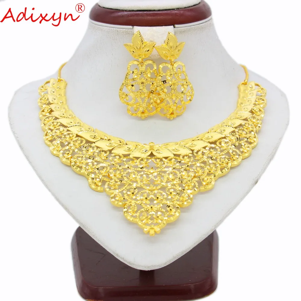 

Adixyn New Luxury Chokers Necklace Earrings Set Jewelry Gold Color Arab/Ethiopian/African/Dubai Women Girls Gifts N03141