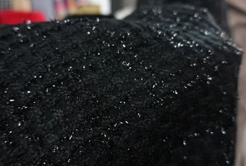 

Free ship true black with shinning line weaved tweed fabric price for 1 meters