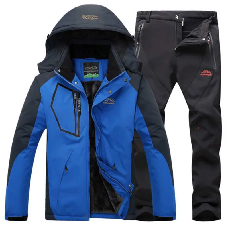 

Man Winter Fur Warm Fishing Trekking Jacket Outdoor Waterproof SharkSkin SoftShell Pants Set Sports Camping Hiking S35
