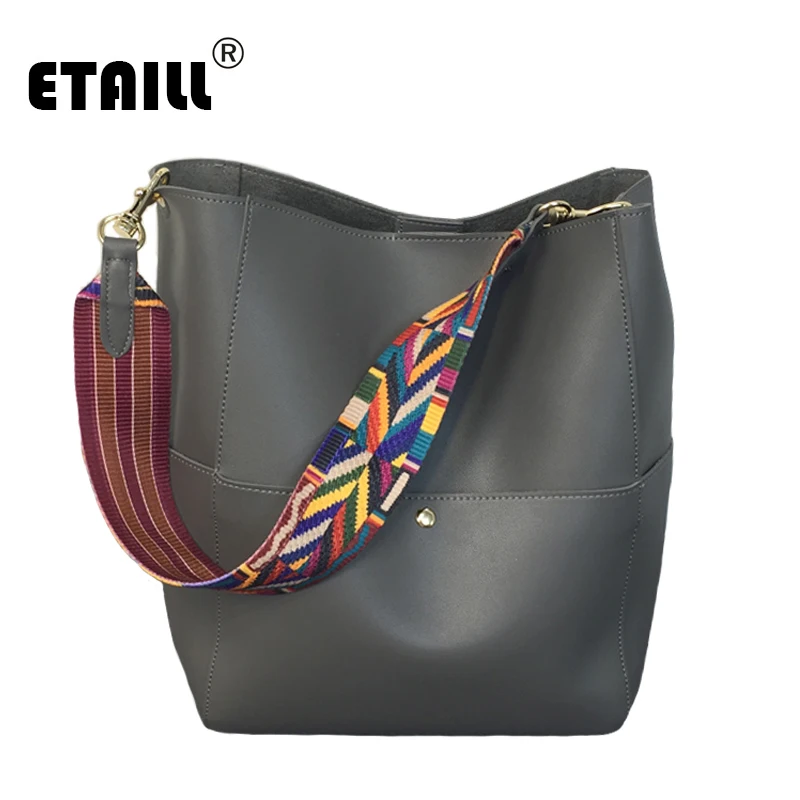 

2 Pieces Lash Package Rainbow Wide Shoulder Strap You 2016 Vintage PU Leather Korean Japanese Bucket Designer Brand Famous Bags