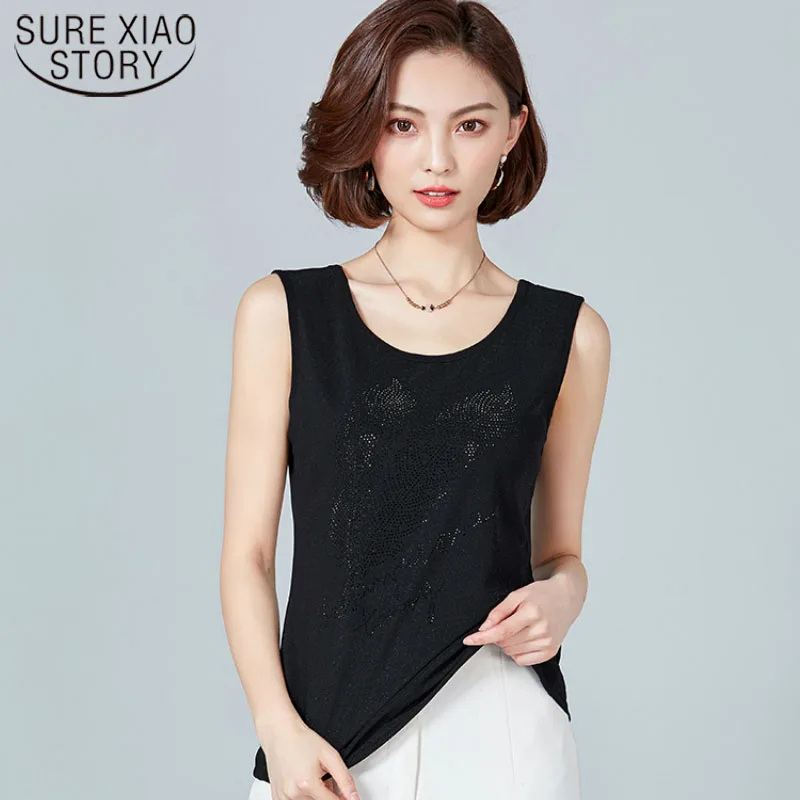 

Women Tank Tops Sleeveless Shirts Women Tanks Fashion Black White Summer Tops Women Vest Plus Size 3XL O Collar Vest 2801 50